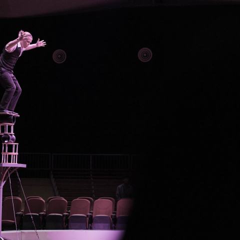 a person in a dark room